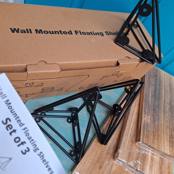 NEW Display Shelves Floating Wall Shelving w Metal Brackets Natural Wood Color - Picture 16 of 17